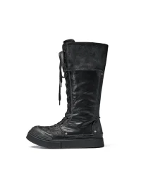 XMZY | Retro Lace-Up Platform Tall Biker Boots