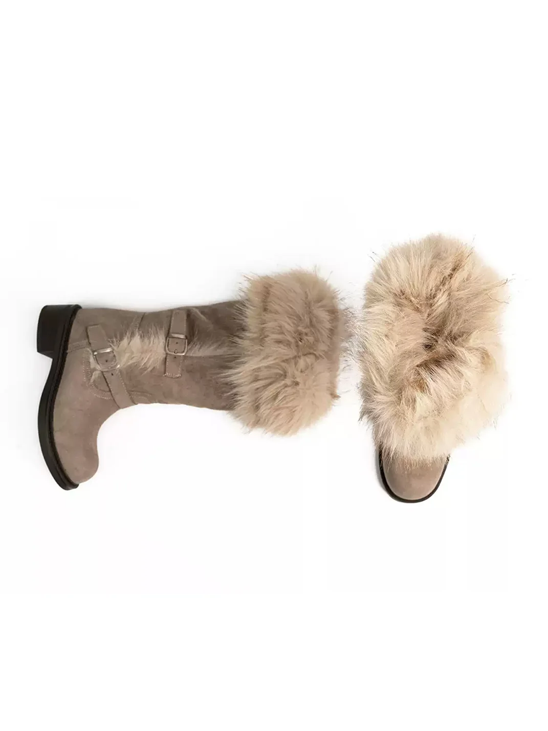 ZHUDAGE | Plush-Trim Leather Platform Tall Boots