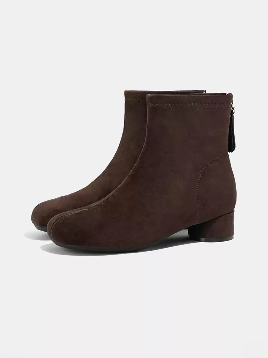 LMDD | Faux Split-Toe Suede Block Heel Ankle Boots - 2
