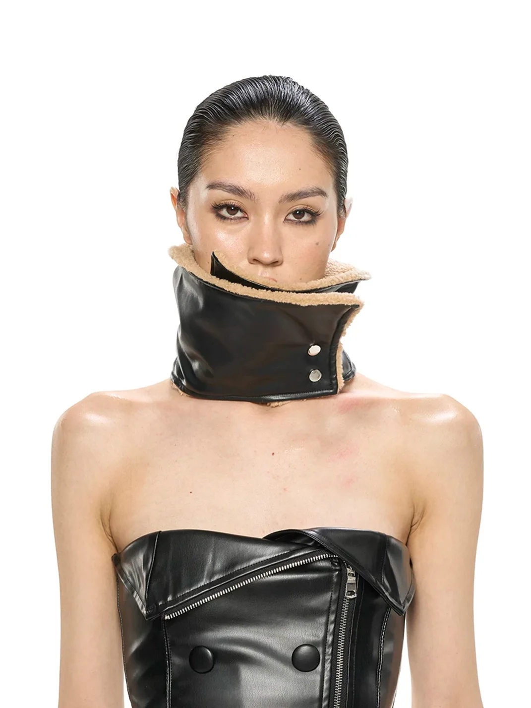 NOLA | Reversible Fringed Faux Leather Fleece Neck Warmer