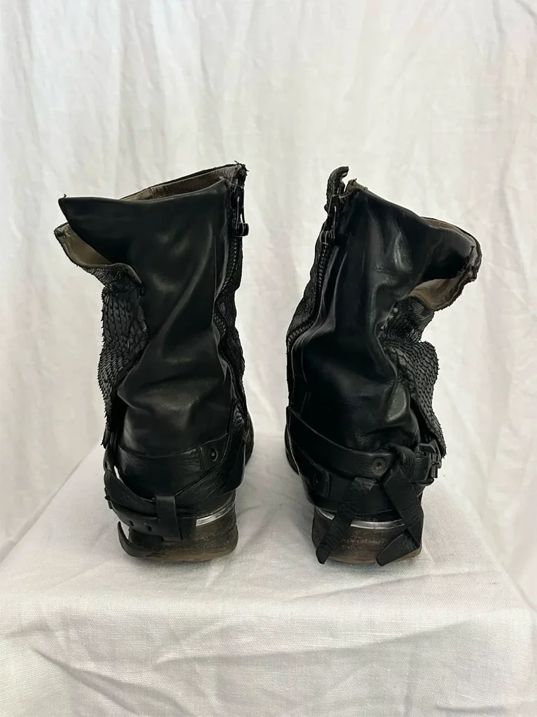 DLMNX | Textured Panel Buckle Ankle Boots