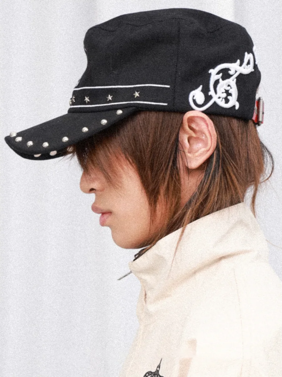 DETW | Crown Embroidered Studded Flat-Top Cap - 3