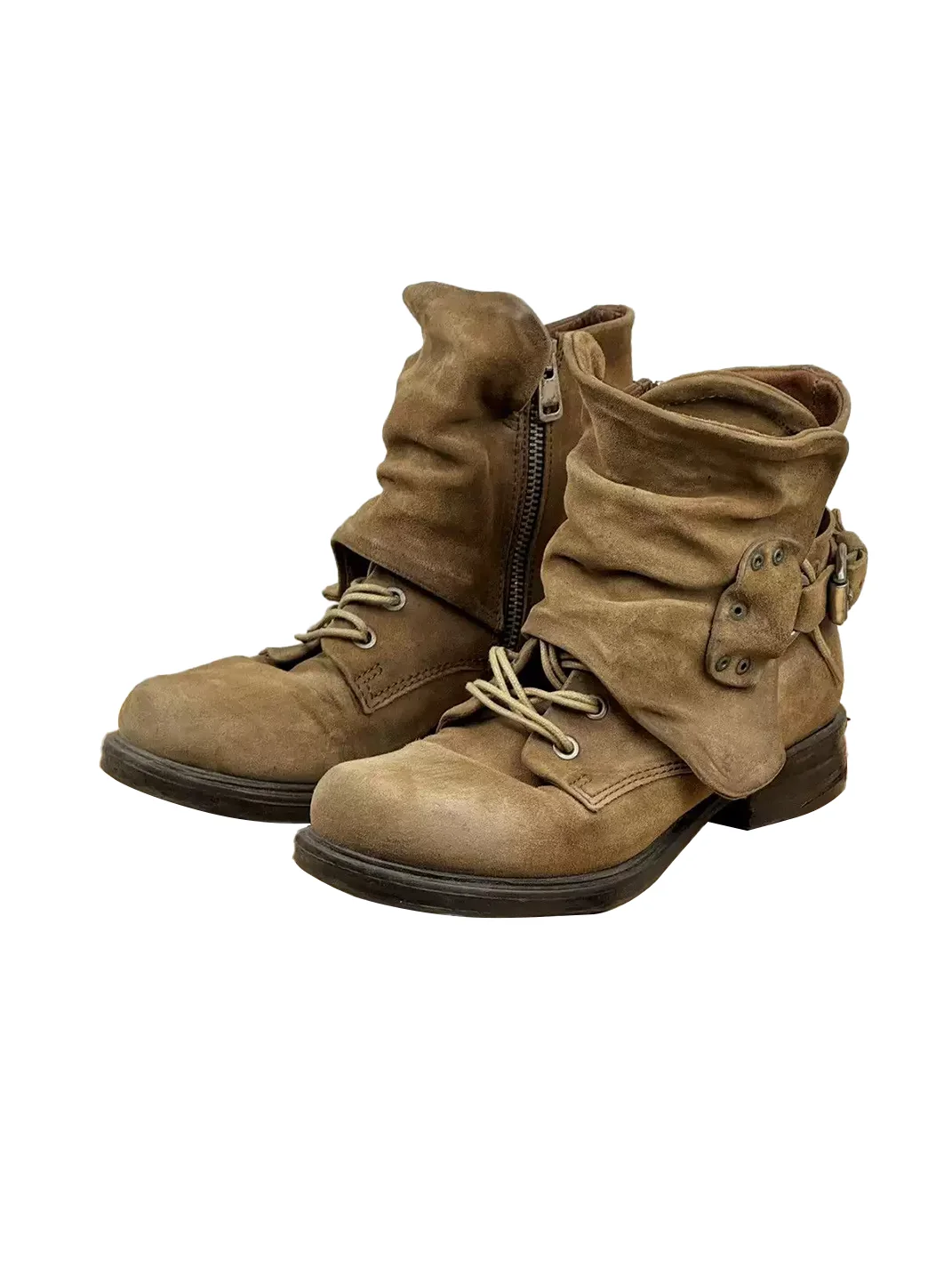 DLMNX | Distressed Suede Lace-Up Slouch Boots