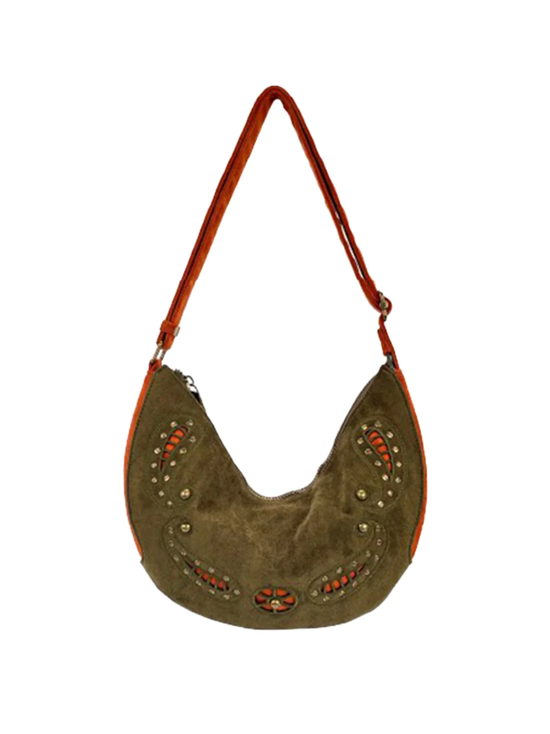SpicyCapSoul | Studded Paisley Crescent Shoulder Crossbody Bag