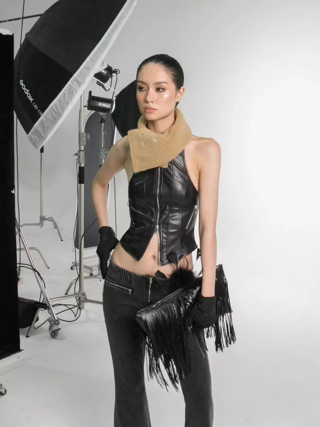 NOLA | Reversible Fringed Faux Leather Fleece Neck Warmer