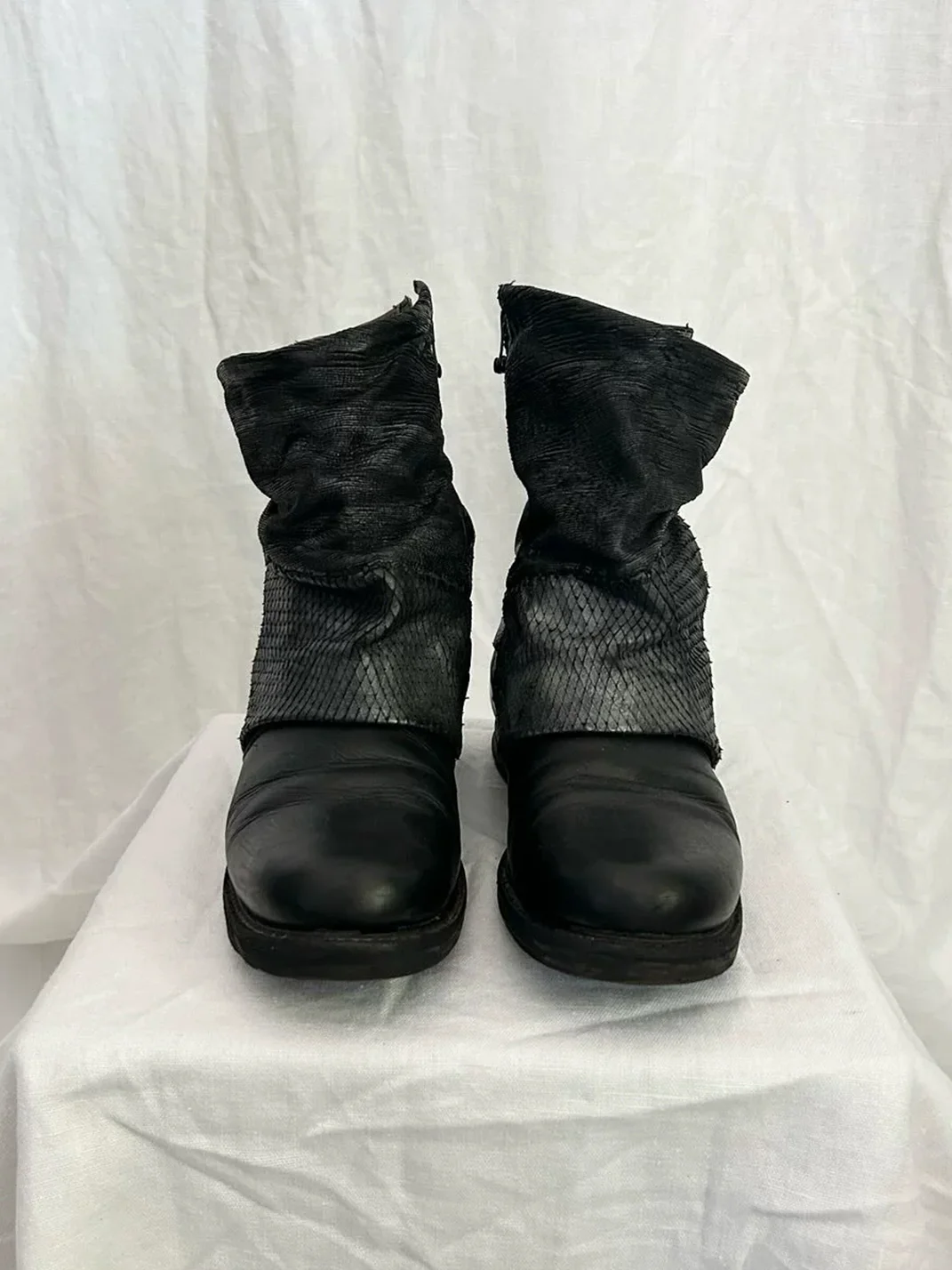 DLMNX | Textured Panel Buckle Ankle Boots