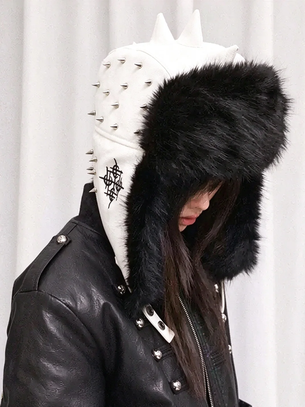DETW | Spiked Leather Plush Trim Trapper Hat