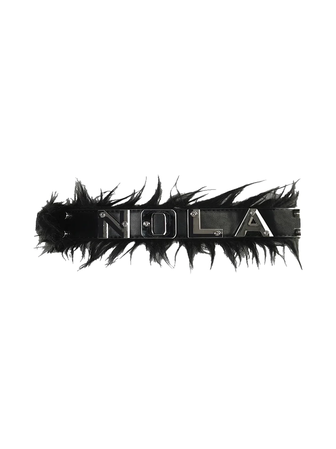 NOLA | Studded Fur-Trimmed Belt With Metal Lettering