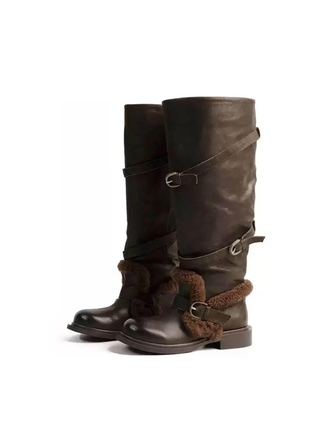 ZHUDAGE | Leather Buckle Tall Riding Boots