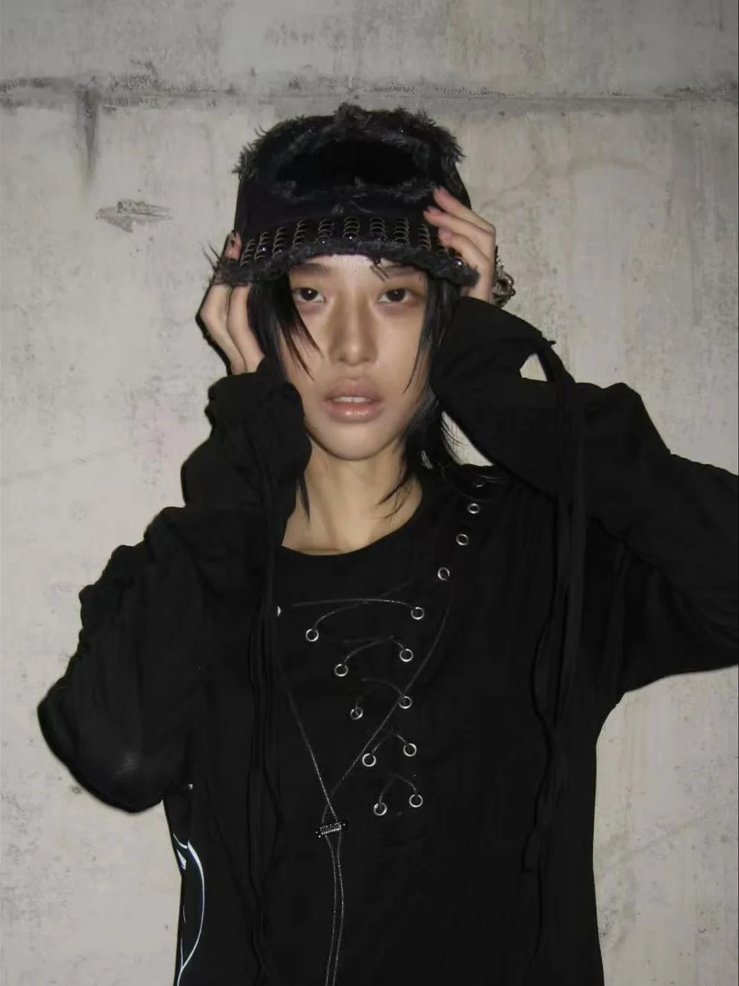 Cinder Vein | Studded Frayed Denim Curved Brim Baseball Cap