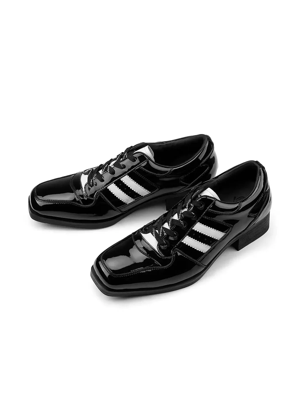 HANQIAORIJI | Glossy Square-Toe Lace-Up Platform Derby Shoes