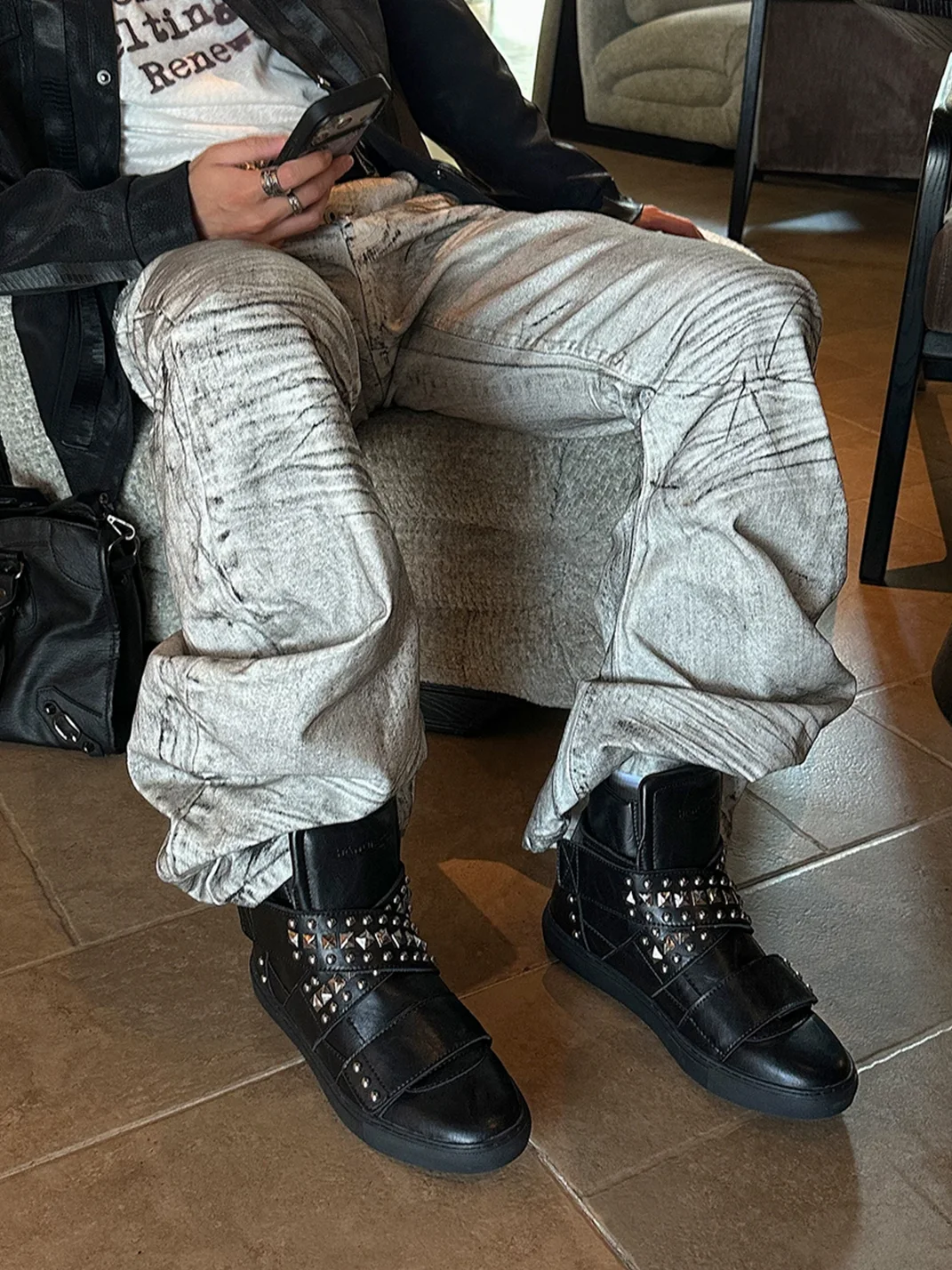 HANQIAORIJI | Studded High-Top Skate Shoes