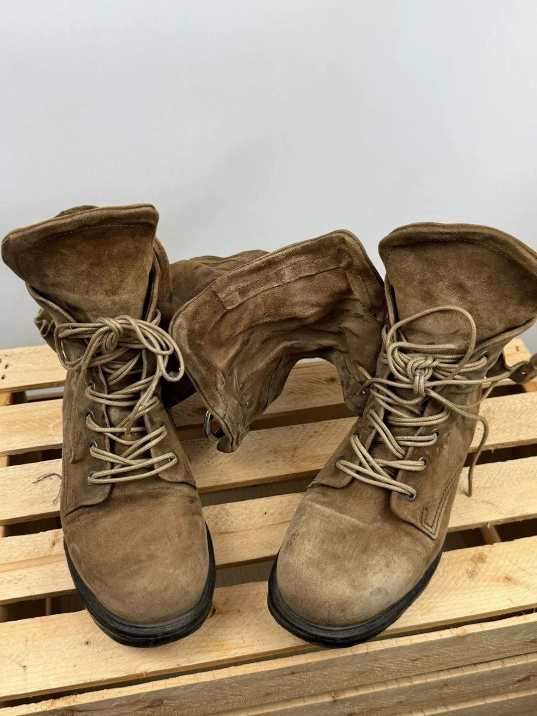 DLMNX | Distressed Suede Lace-Up Slouch Boots