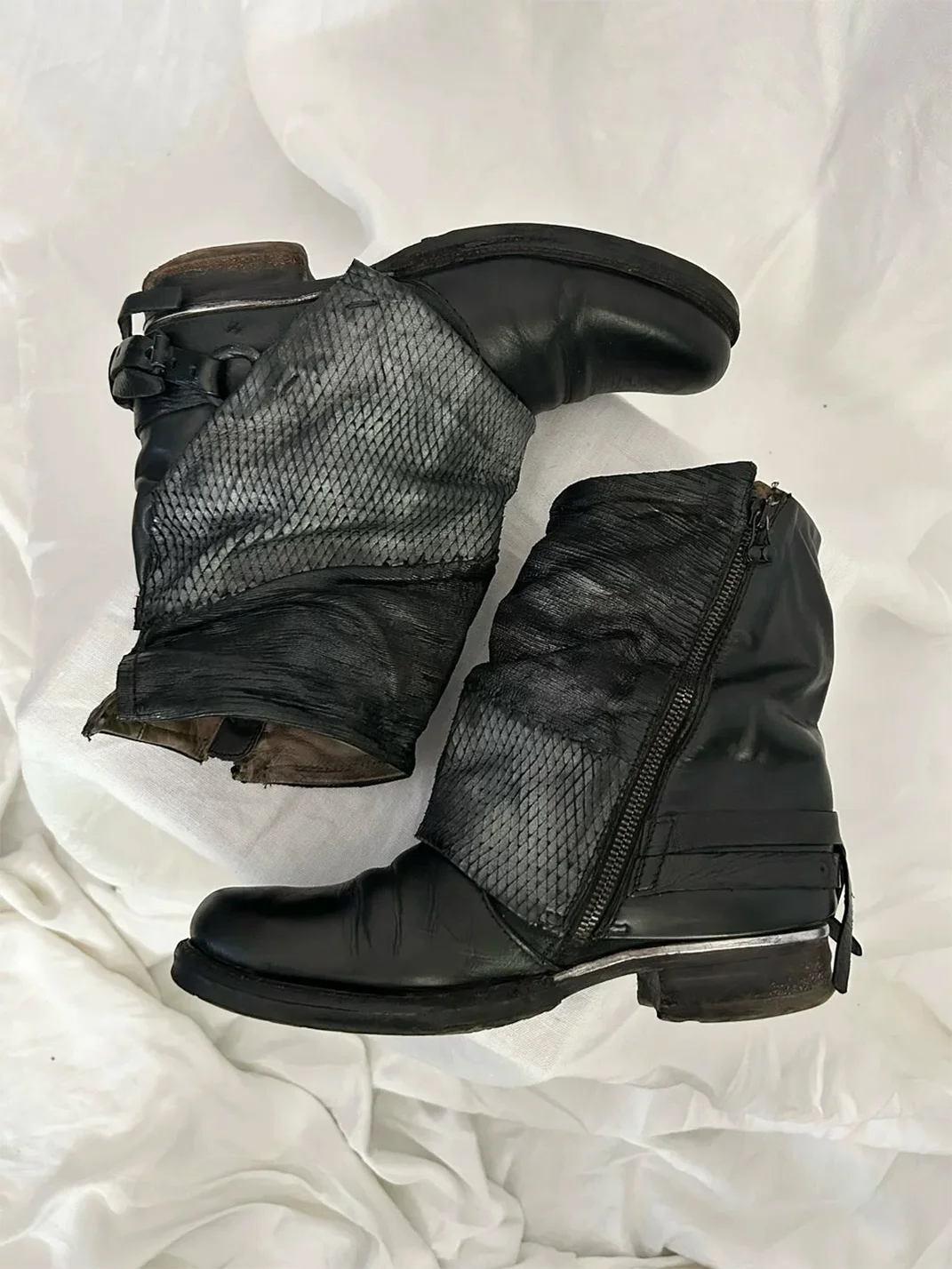 DLMNX | Textured Panel Buckle Ankle Boots
