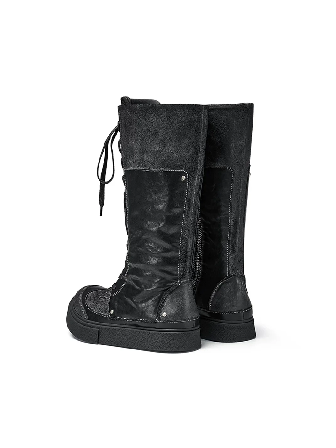 XMZY | Retro Lace-Up Platform Tall Biker Boots
