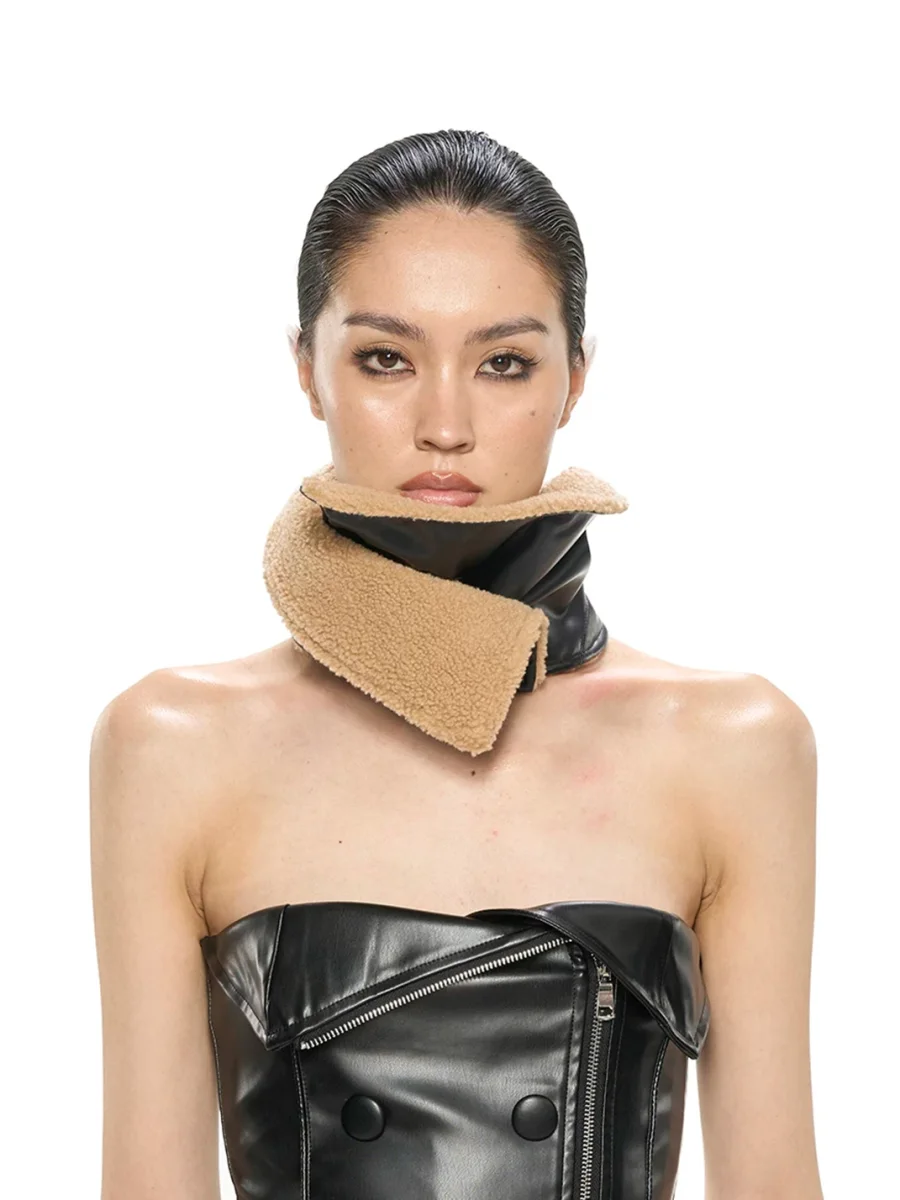 NOLA | Reversible Fringed Faux Leather Fleece Neck Warmer - 2