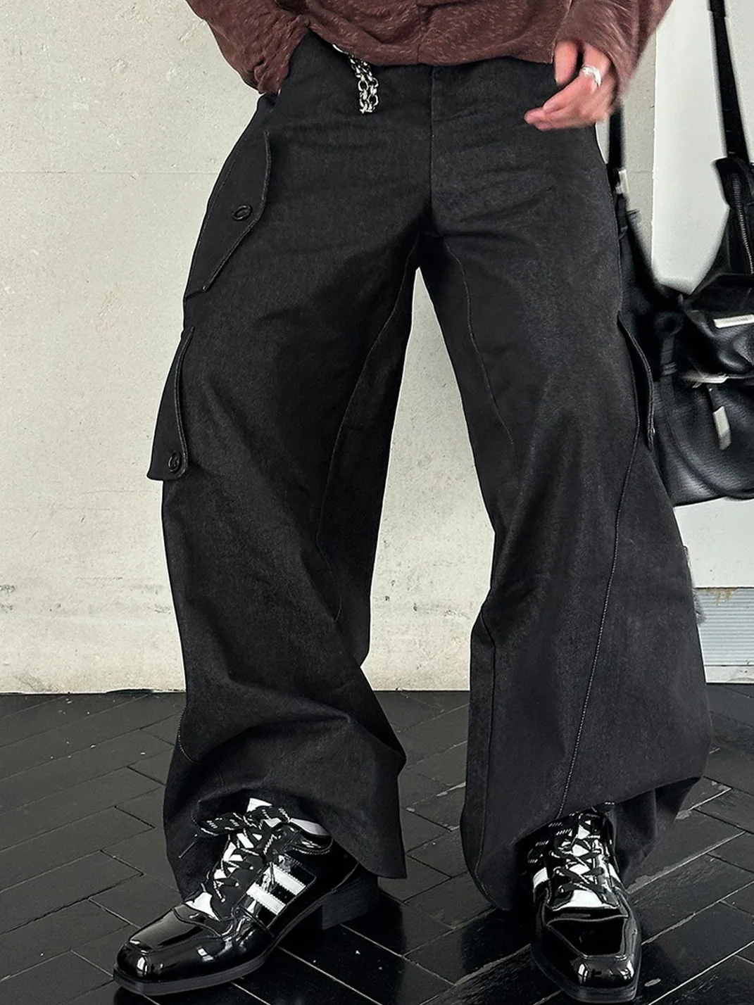 HANQIAORIJI | Glossy Square-Toe Lace-Up Platform Derby Shoes