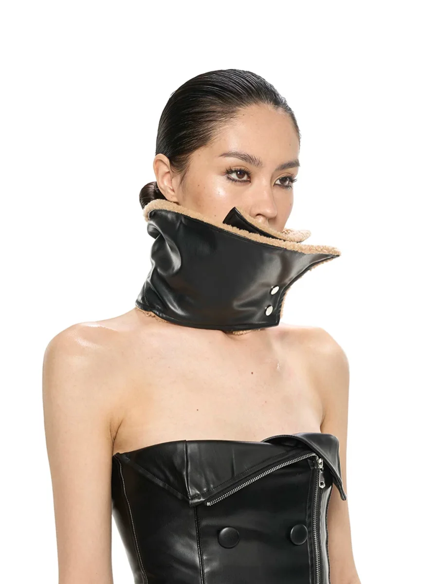 NOLA | Reversible Fringed Faux Leather Fleece Neck Warmer - 4