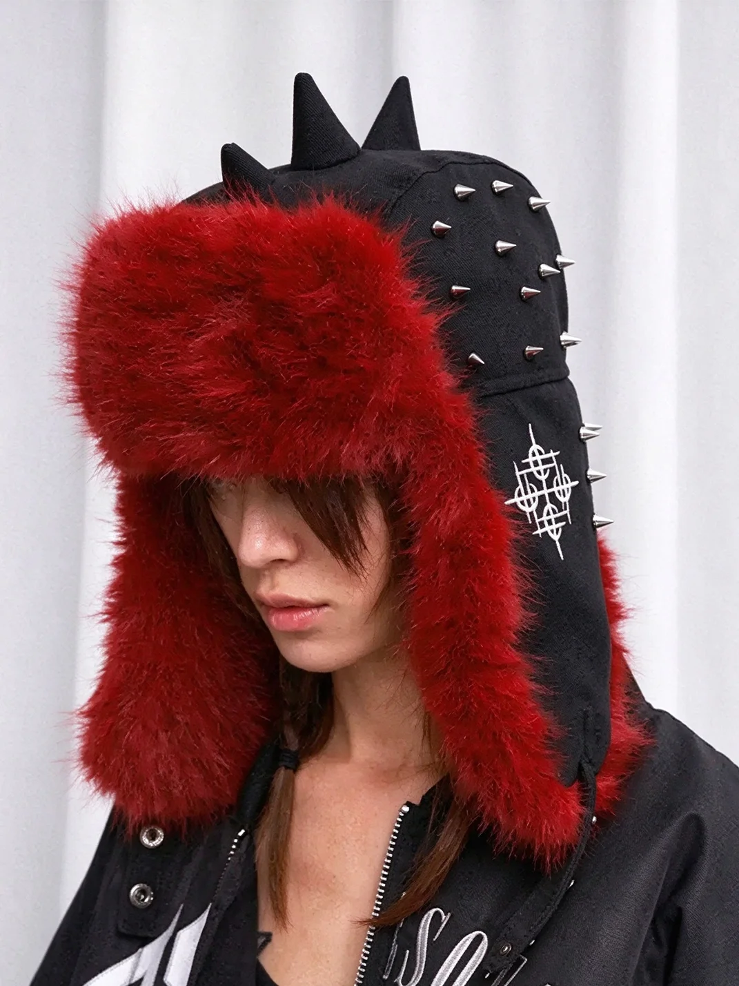 DETW | Spiked Leather Plush Trim Trapper Hat