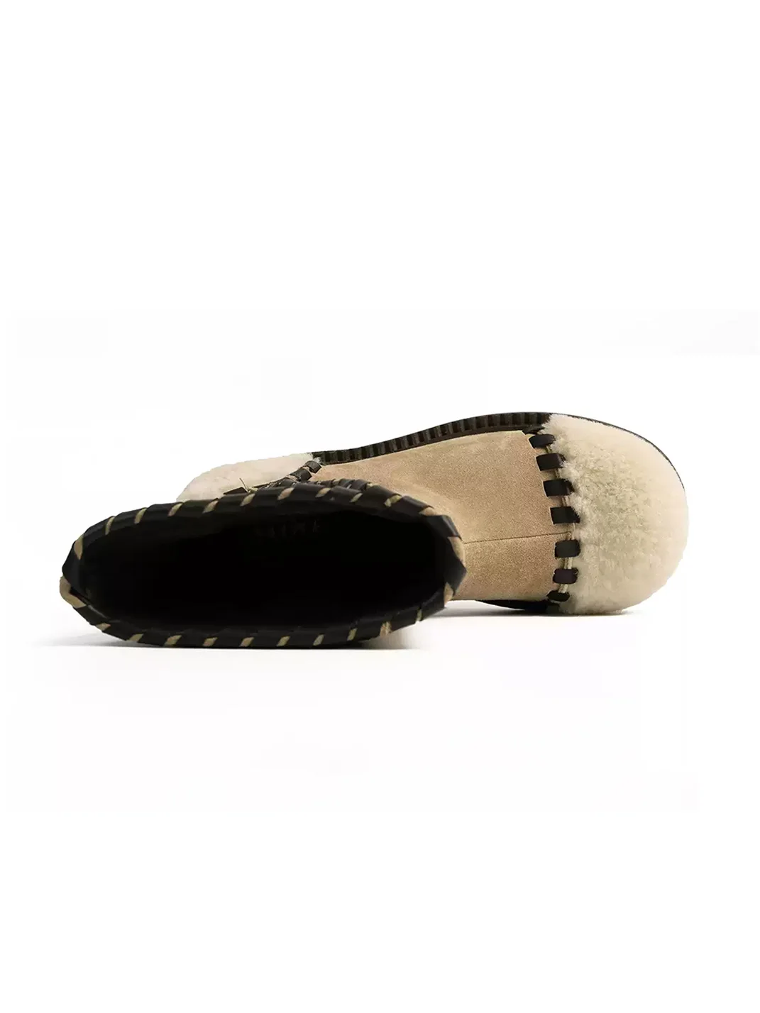 ZHUDAGE | Retro Leather And Wool Patchwork Ankle Boots