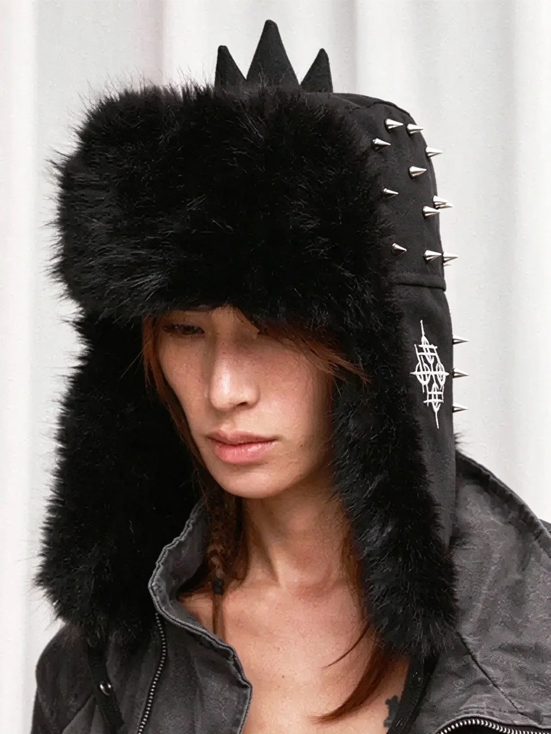 DETW | Spiked Leather Plush Trim Trapper Hat