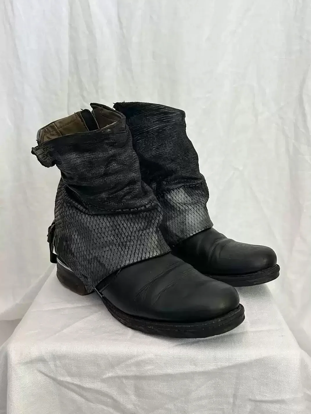 DLMNX | Textured Panel Buckle Ankle Boots