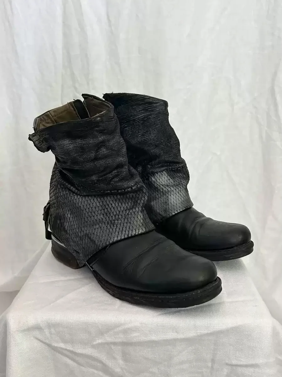 DLMNX | Textured Panel Buckle Ankle Boots - 2