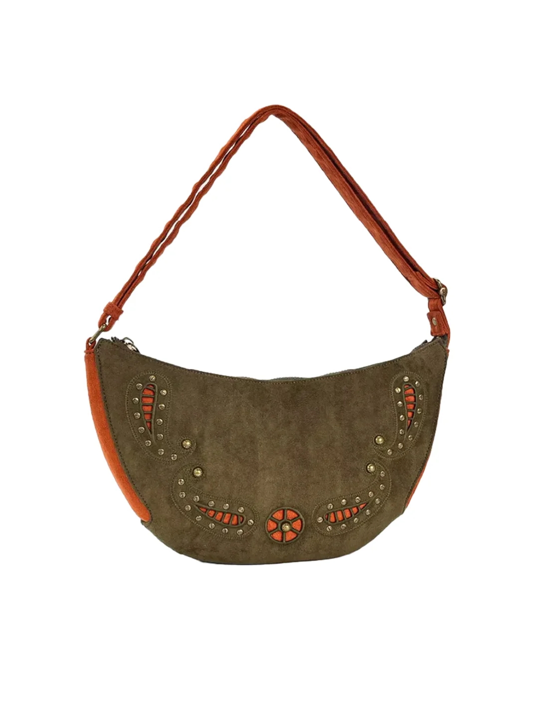 SpicyCapSoul | Studded Paisley Crescent Shoulder Crossbody Bag