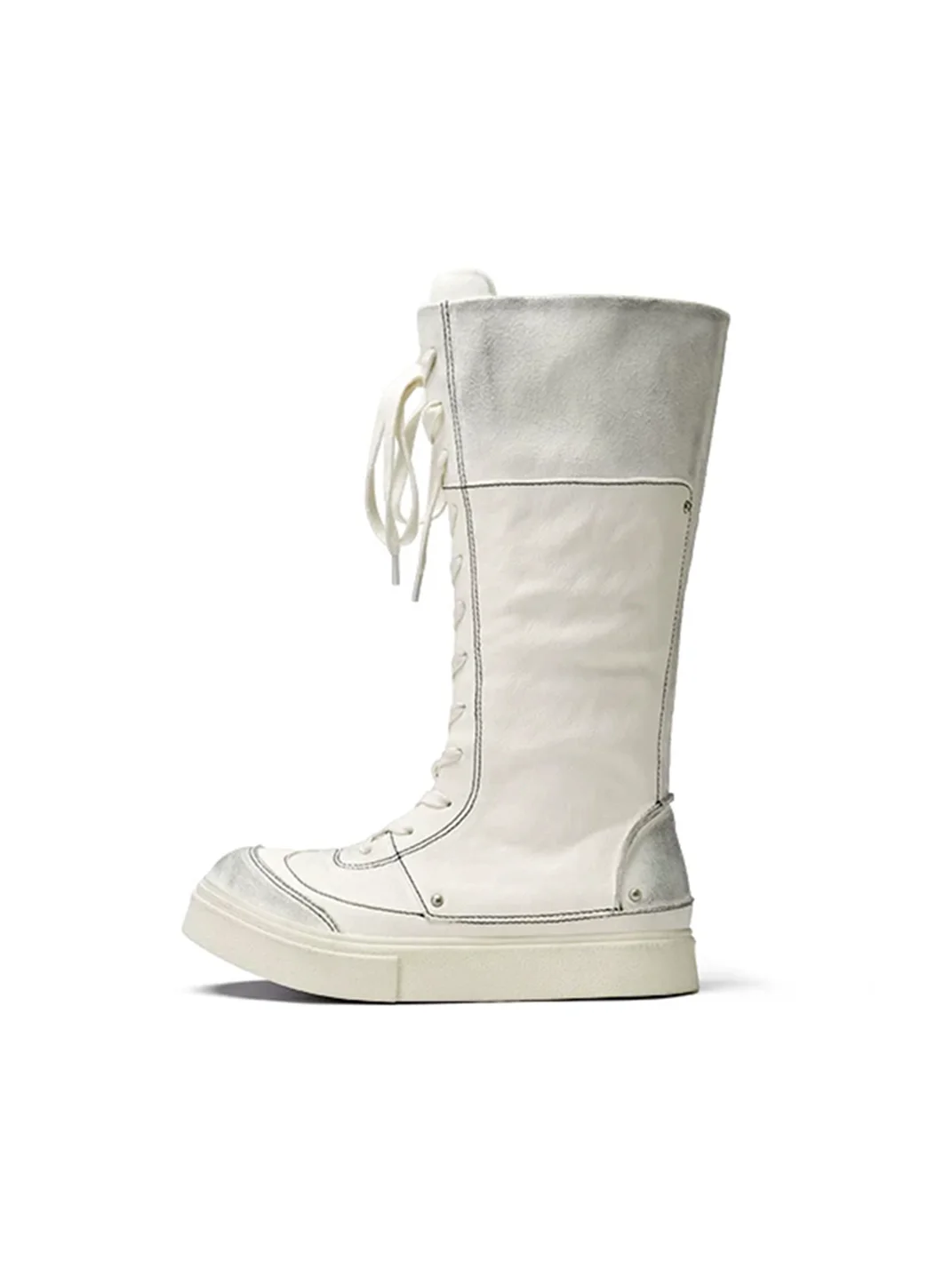XMZY | Retro Lace-Up Platform Tall Biker Boots