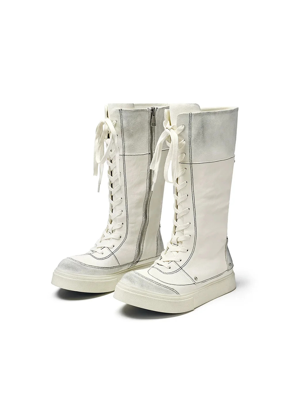 XMZY | Retro Lace-Up Platform Tall Biker Boots