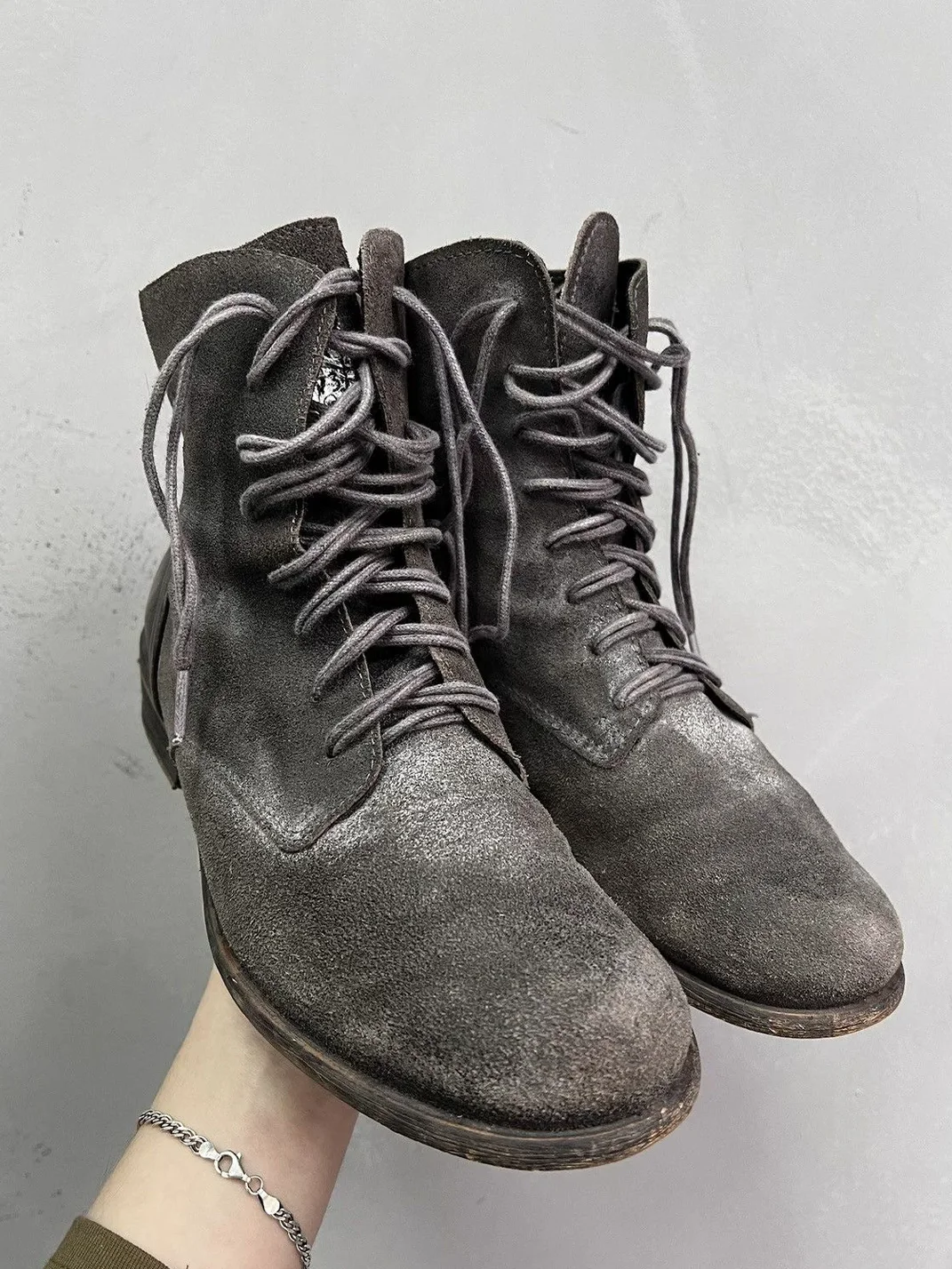 DLMNX | Distressed Suede Lace-Up Ankle Boots