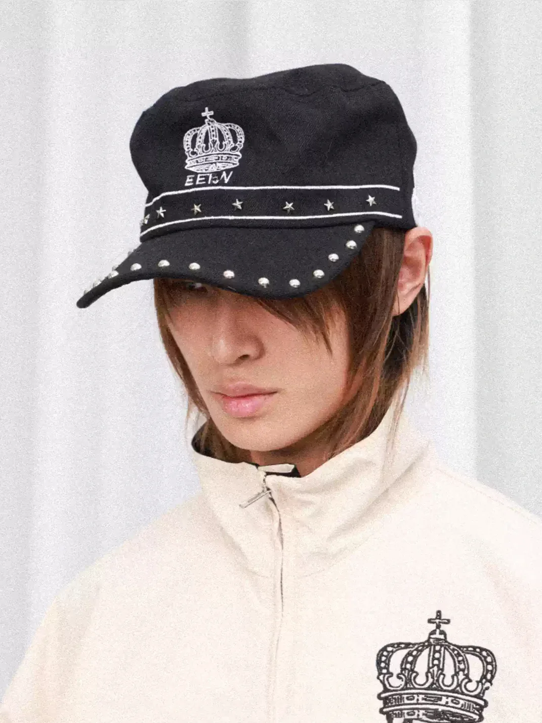 DETW | Crown Embroidered Studded Flat-Top Cap