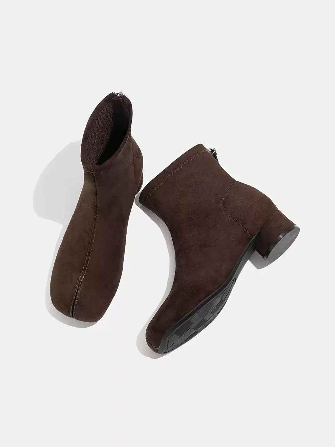 LMDD | Faux Split-Toe Suede Block Heel Ankle Boots