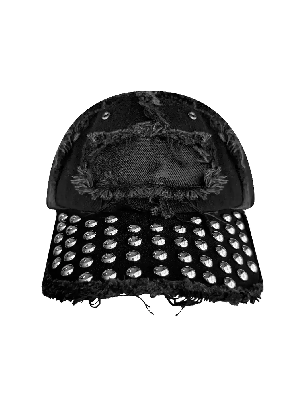 Cinder Vein | Studded Frayed Denim Curved Brim Baseball Cap