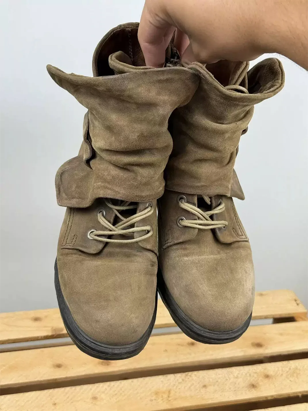 DLMNX | Distressed Suede Lace-Up Slouch Boots