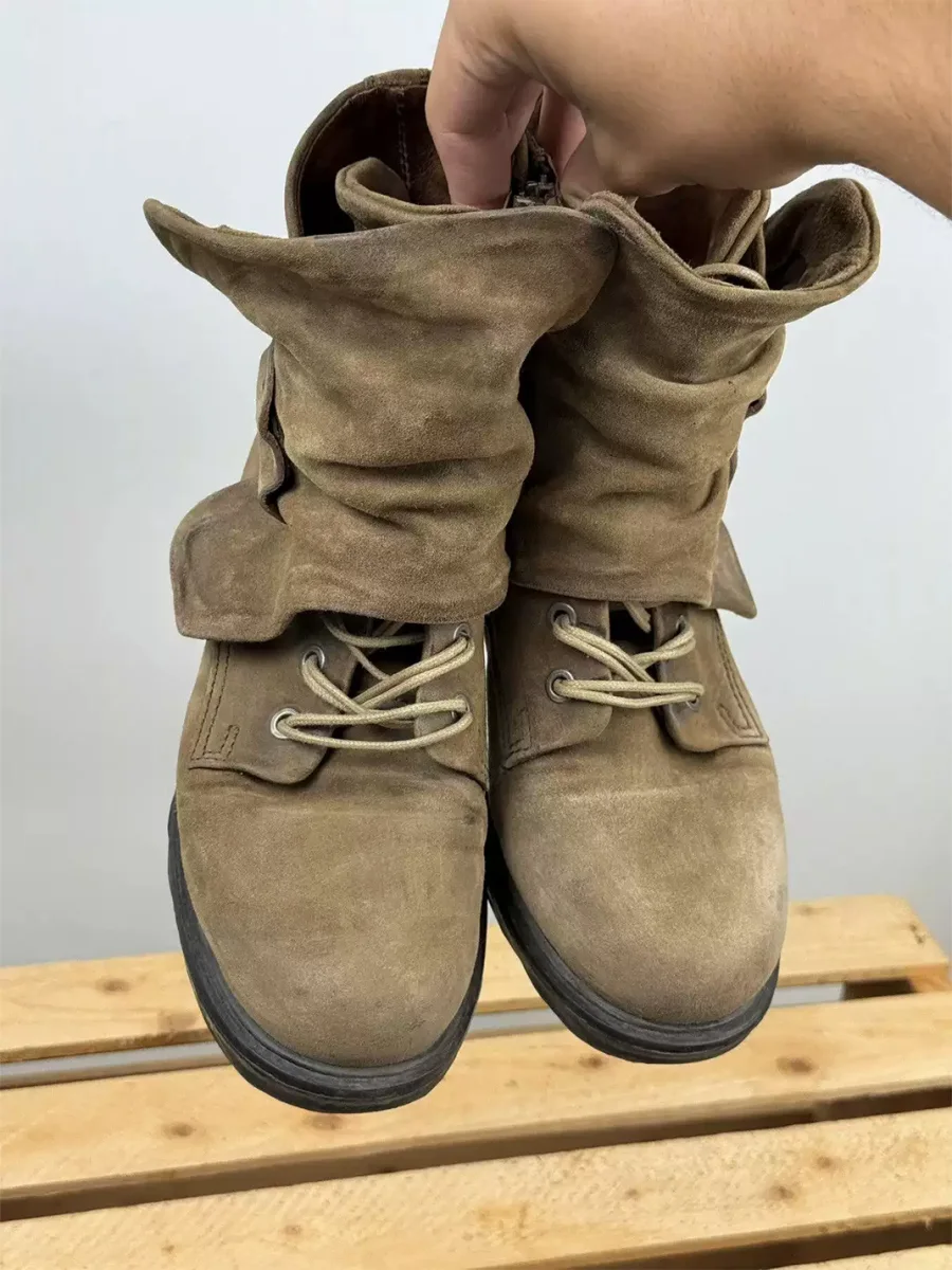 DLMNX | Distressed Suede Lace-Up Slouch Boots - 3