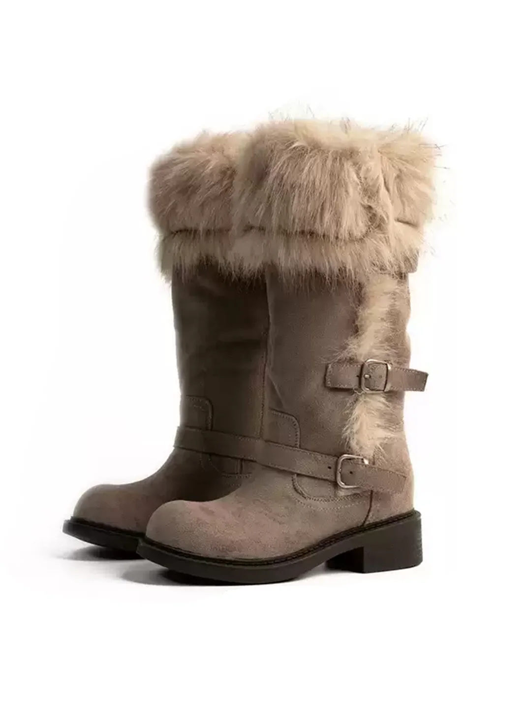 ZHUDAGE | Plush-Trim Leather Platform Tall Boots