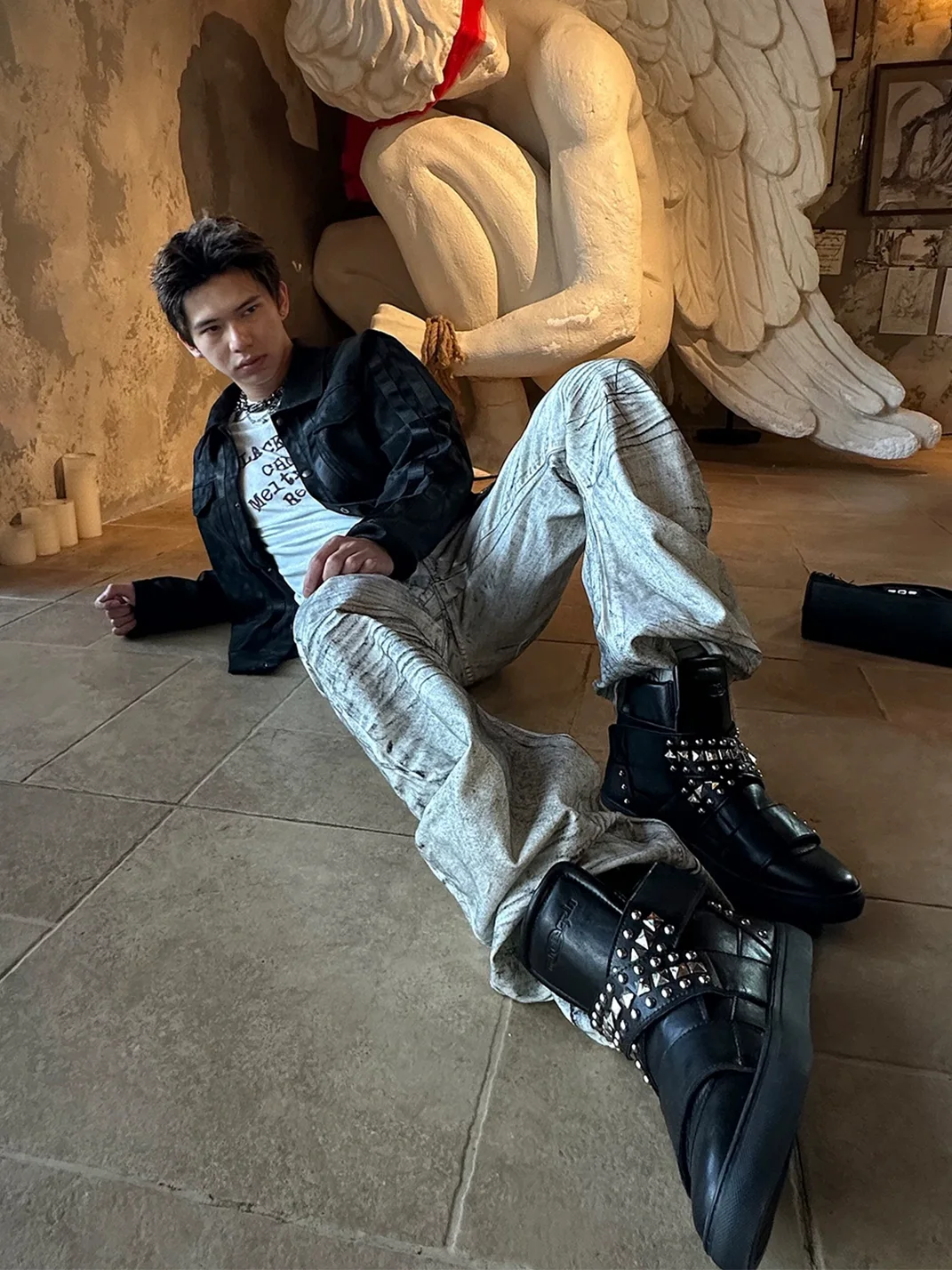HANQIAORIJI | Studded High-Top Skate Shoes