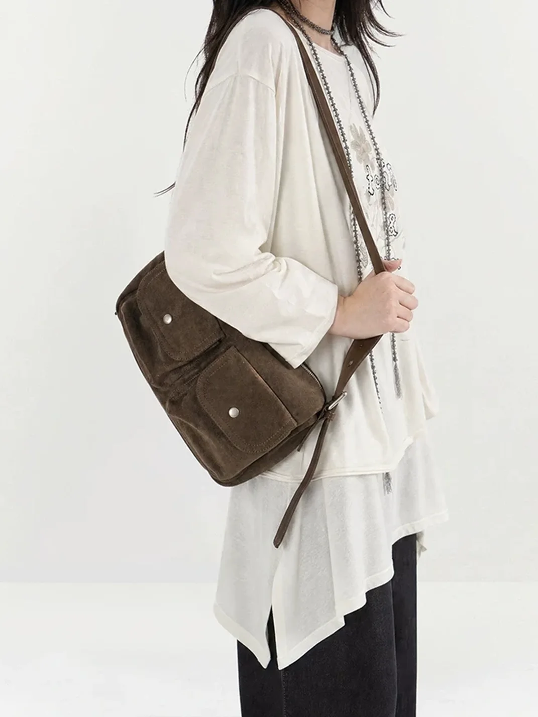 Mule Donkey | Multi-Pocket Brown Shoulder Bag