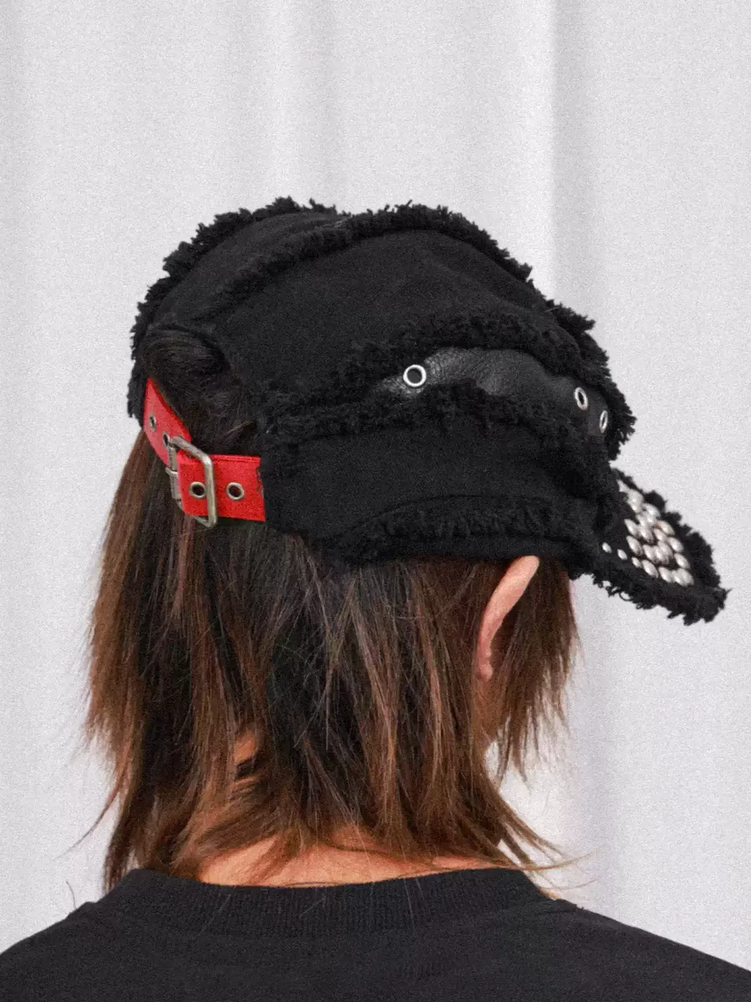 DETW | Distressed Studded Leather-Patch Cap With Metal Badge
