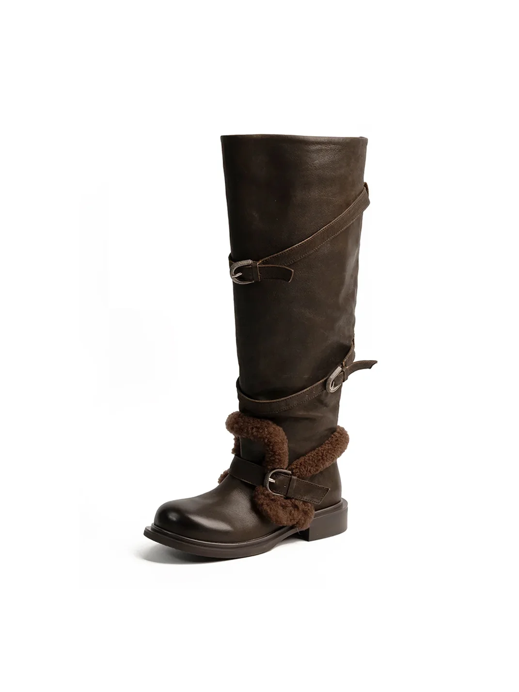 ZHUDAGE | Leather Buckle Tall Riding Boots