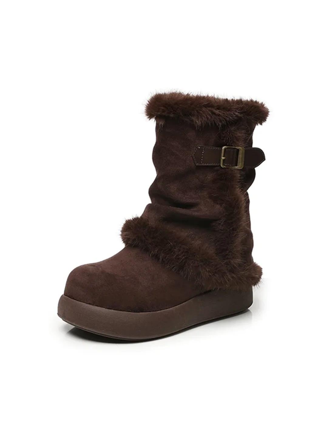 GRACEPANDA | Fleece-Lined Buckle Strap Platform Snow Boots
