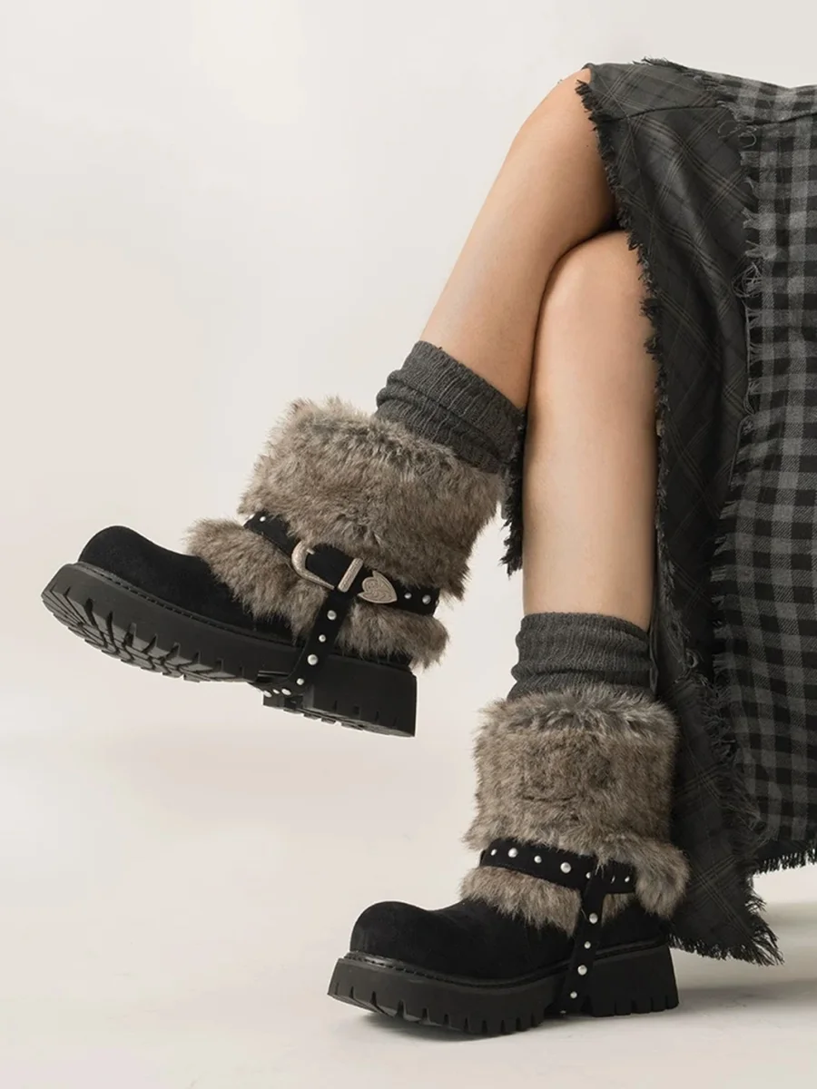 Mule Donkey | Plush-Lined Platform Ankle Snow Boots - 2