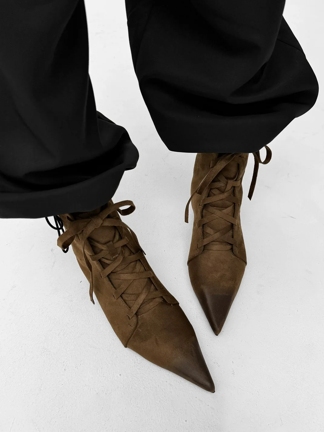 Abstract garden | Pointed Toe Lace-Up Kitten Heel Ankle Boots