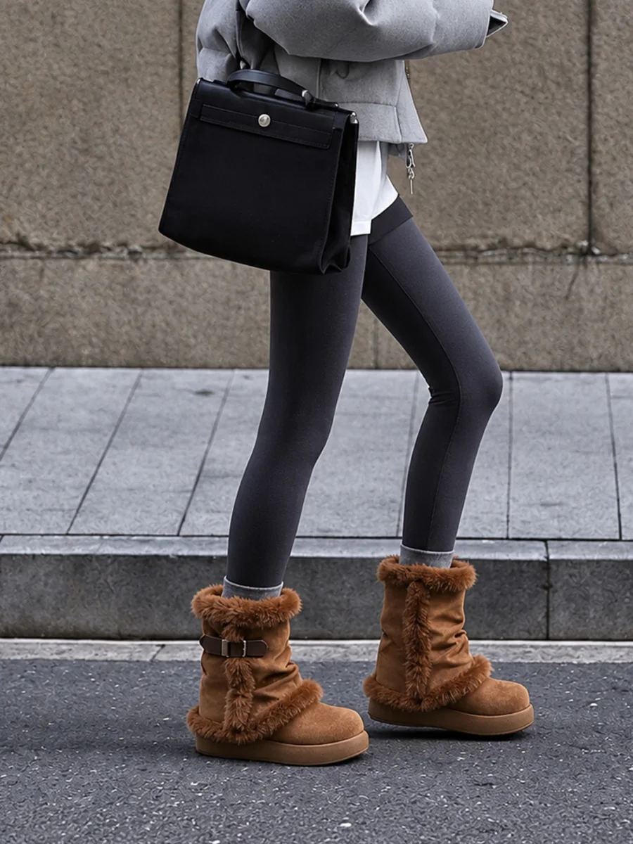 GRACEPANDA | Fleece-Lined Buckle Strap Platform Snow Boots - 2