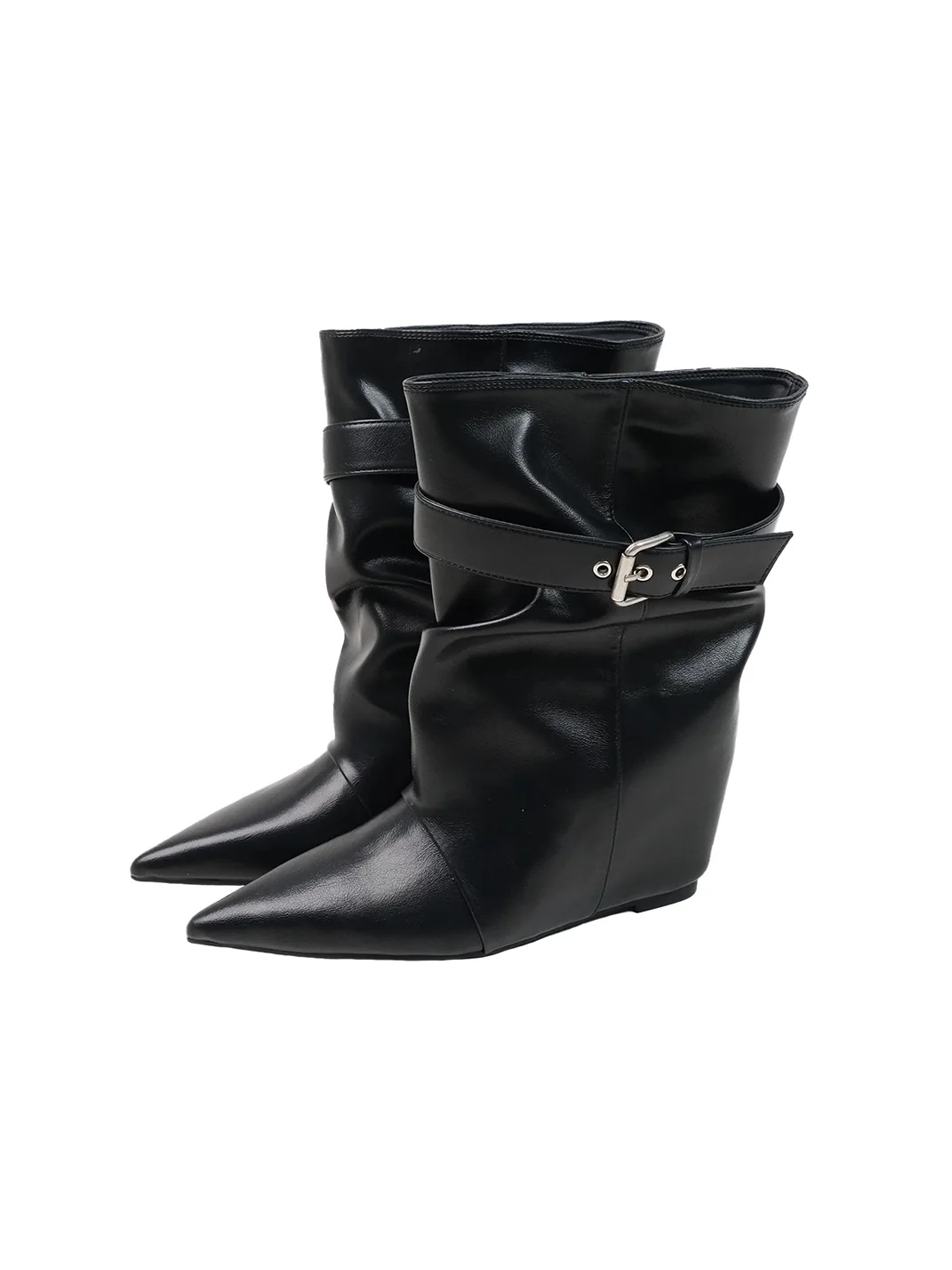 Mooreyu | Pointed-Toe Buckle Slouch Ankle Boots