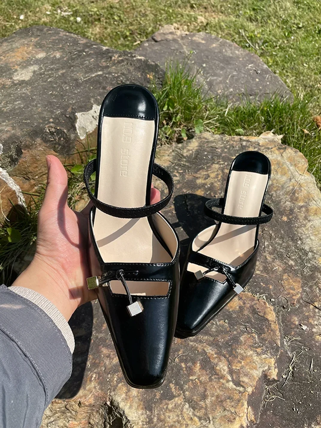 9HaoXieFang | Square Toe Stiletto Heels