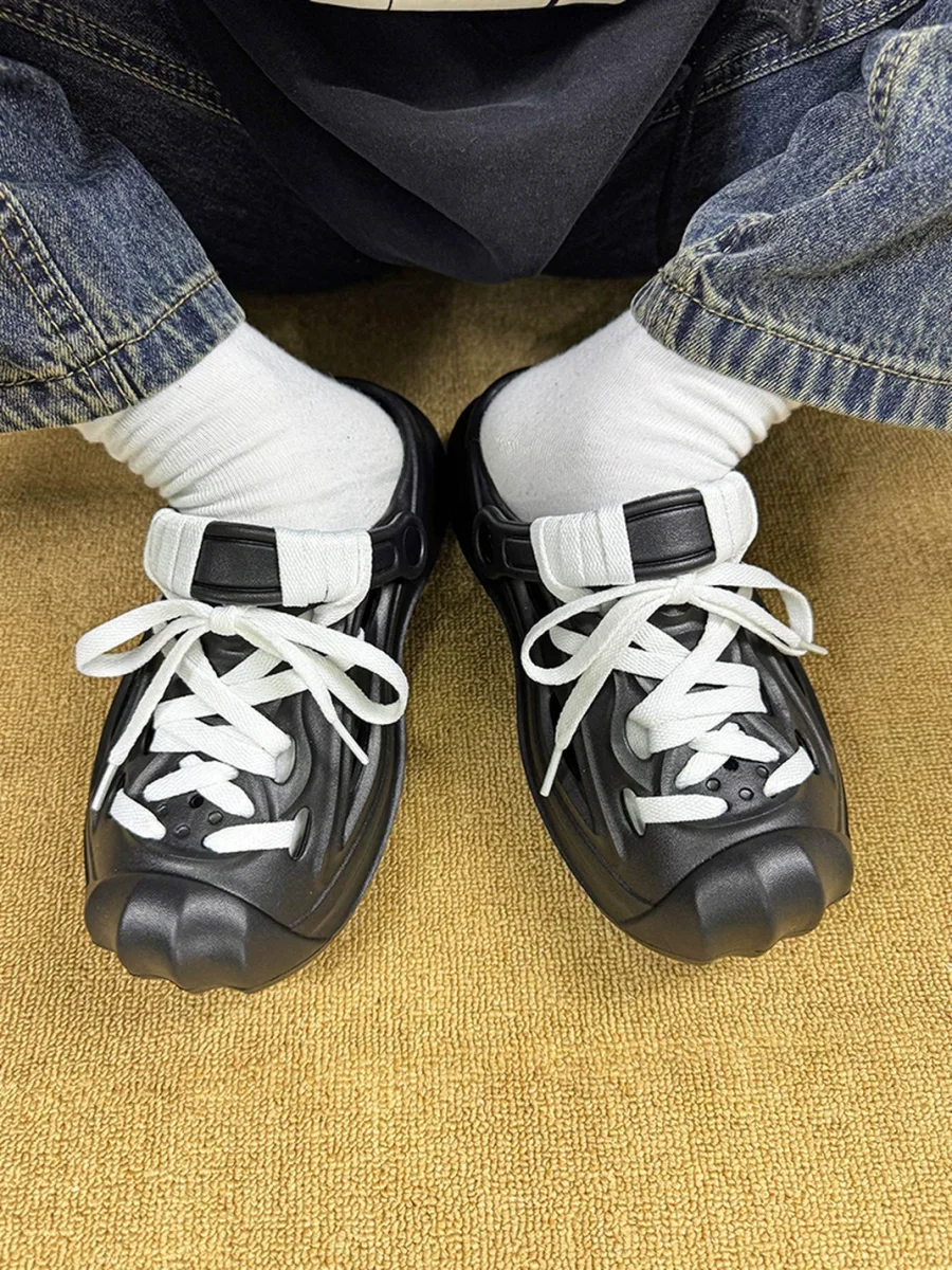UNFAIR | Lace-Up Closed-Toe Platform Clog Slippers - 3