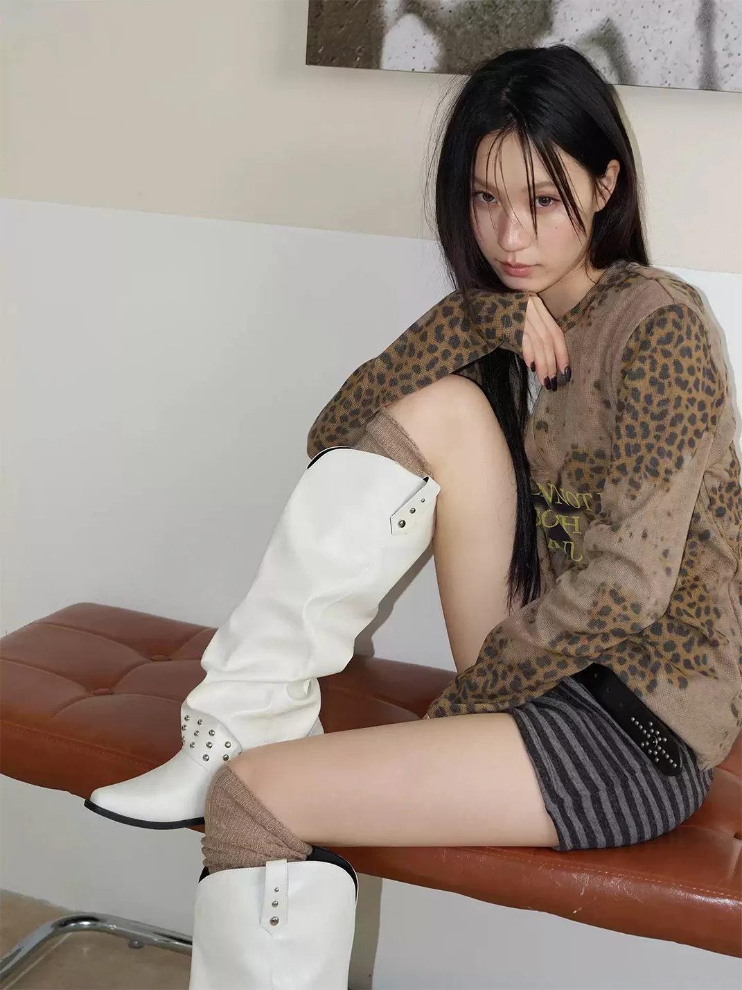Mollynne | Studded Pointed-Toe Slouchy Block-Heel Tall Boots