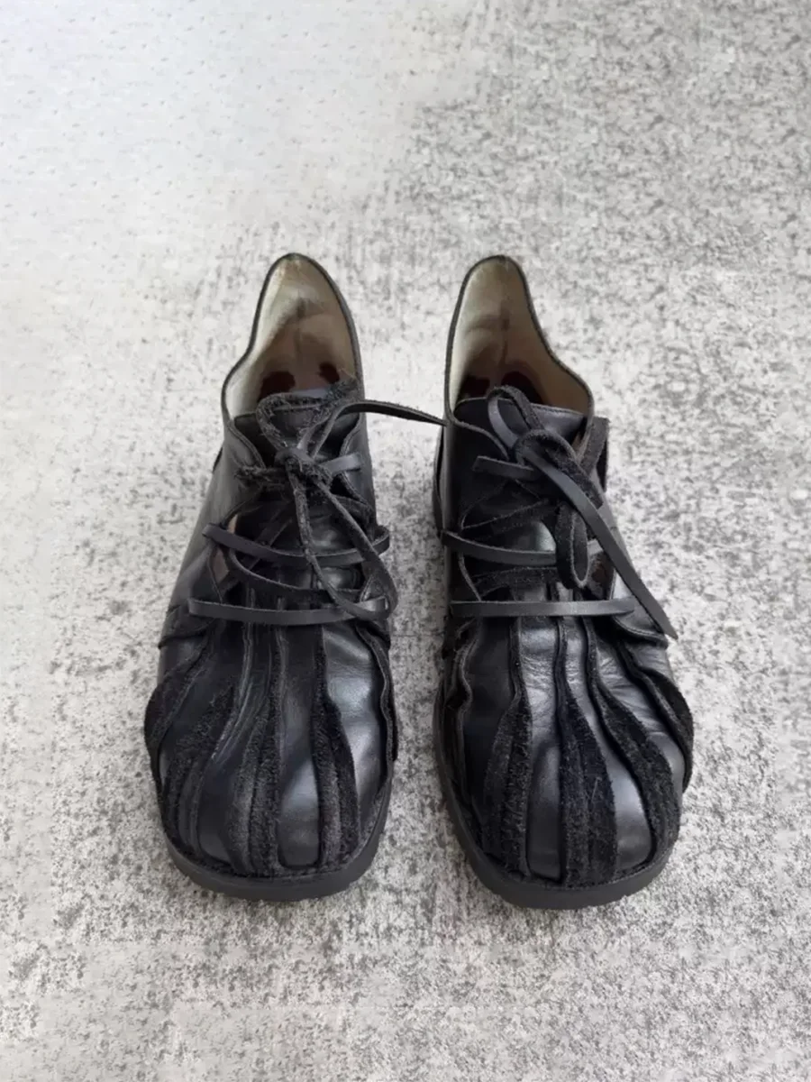 MXBNX | Black Retro Lace-Up Leather Shoes - 3
